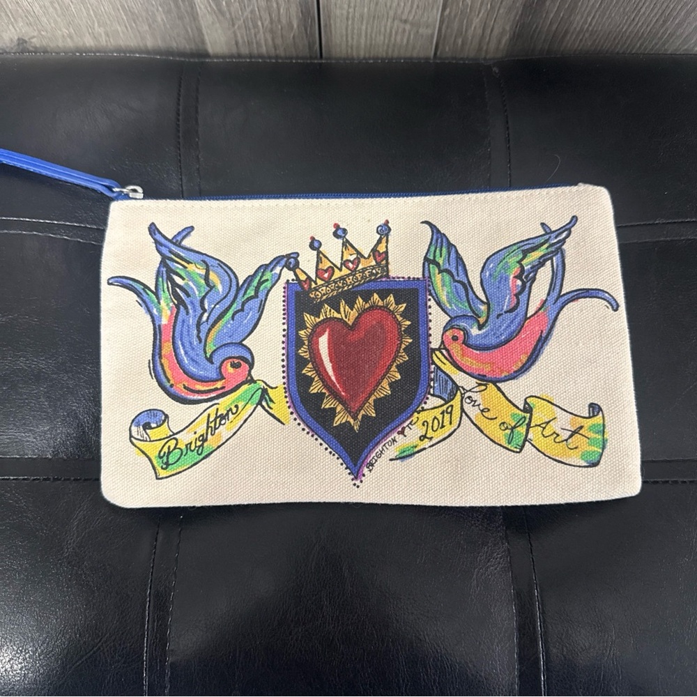New Brighton Love Of Art 2019 Hearts & Blue Birds Zippered Make Up Bag